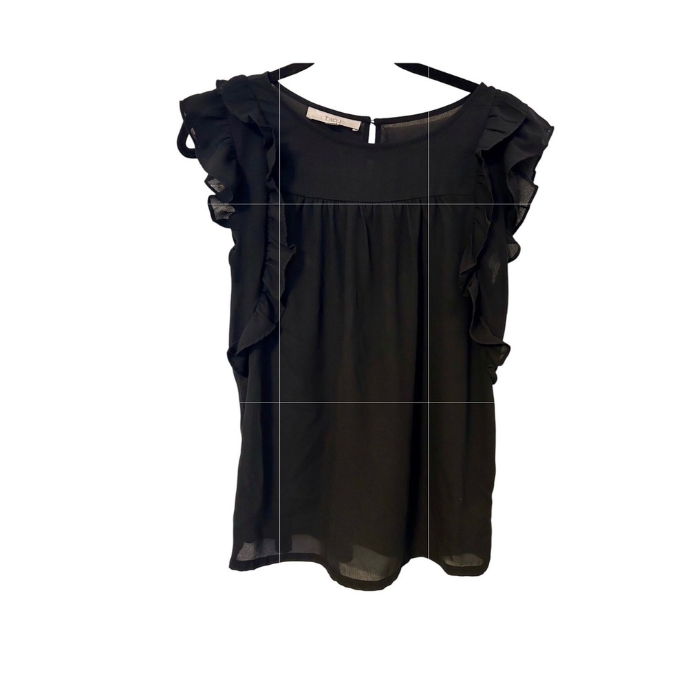 LOFT Black Ruffle Sleeve Top